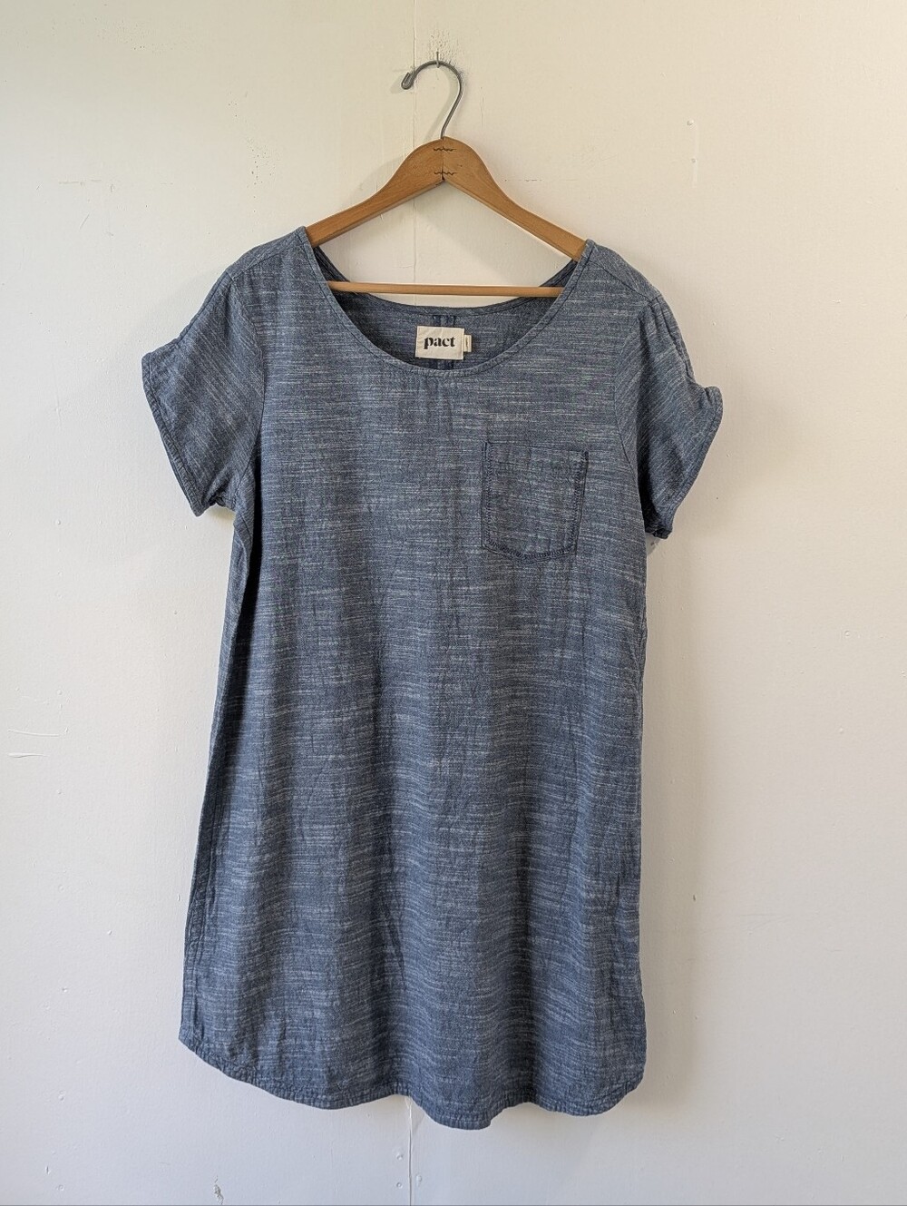 Pact Short Sleeve Mini Dress 100% Organic Cotton Heathered Blue Size Medium